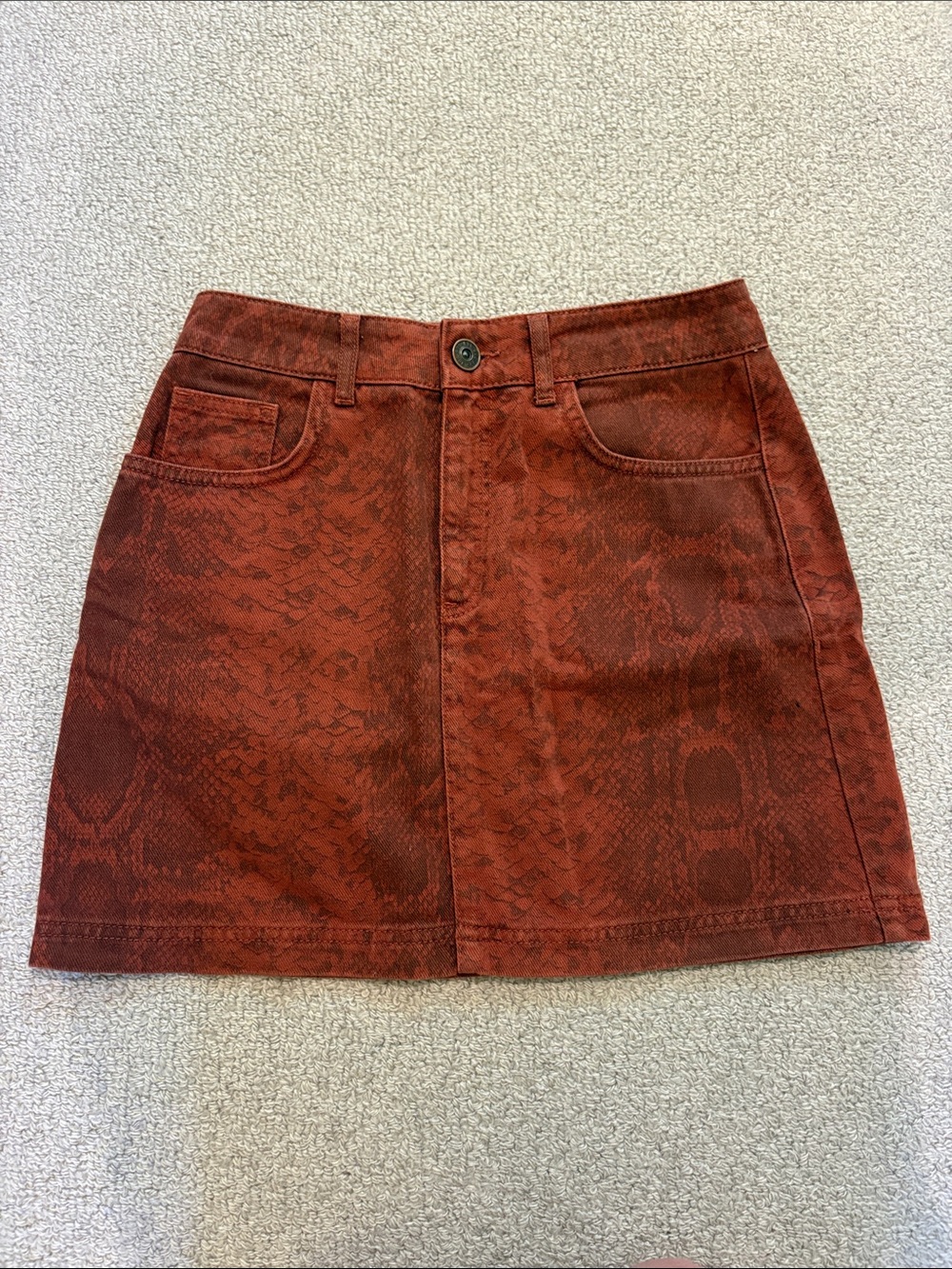Urban Outfitters Red Snake-Print Jean Mini Skirt